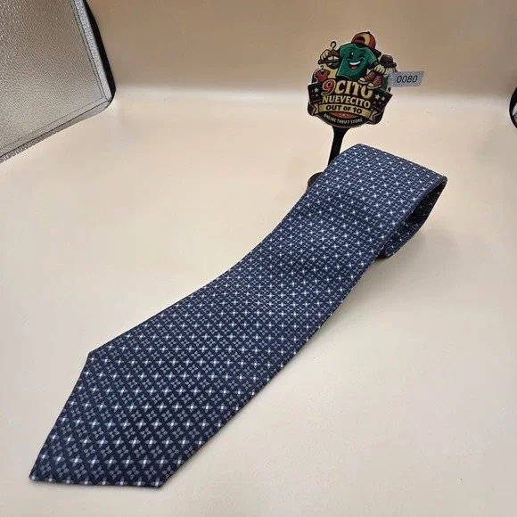 Hugo Boss Mens Silk Tie Grey Black Geometric Micro Pattern Made in Italy 3 Inch
