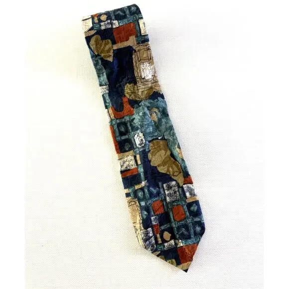 Structure made in Italy 100% silk tie multi-color abstract patterned 1990s