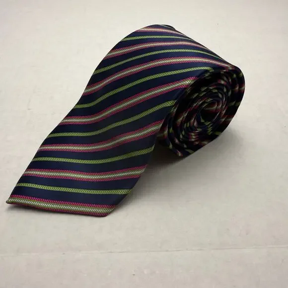 Toro Firenze Italy Silk Striped Tie Navy Pink Green Diagonal Necktie