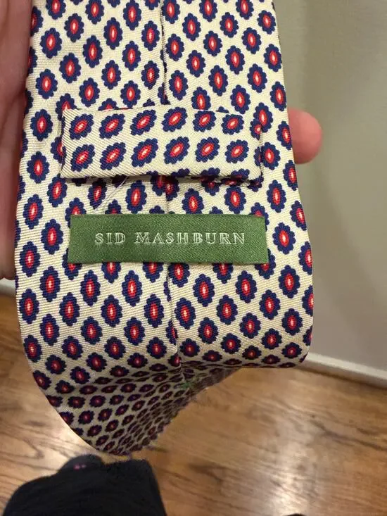 Sid Mashburn Foulard Silk Tie | Cream, Navy & Red 🌟