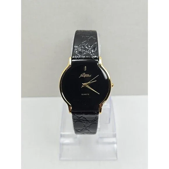 Pierre Jacquard Vintage Quartz Watch Black Dial Gold Tone New Battery Japan Mens