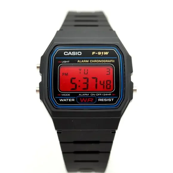 Casio F-91W Custom Mod UPGRADED BACKLIGHT Color Screen Red Crimson Digital Watch
