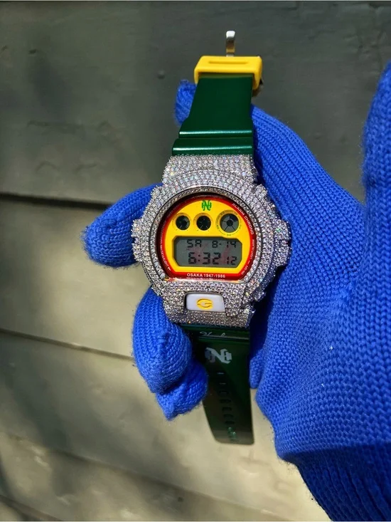BUSSDOWN Moissanite Custom G Shock Hawks Collab green style colorway
