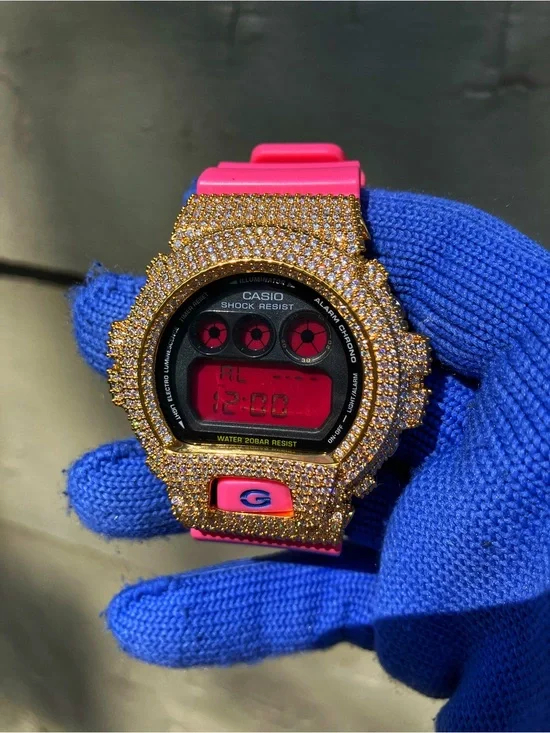 BUSSDOWN Moissanite Custom G Shock Gold and Pink Colorway