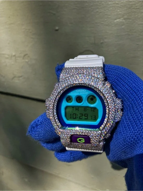 BUSSDOWN Moissanite Custom G Shock Silver and White Colorway