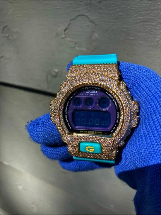 BUSSDOWN Moissanite Custom G Shock Gold and Teal Colorway