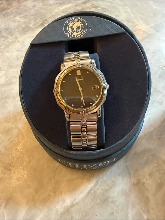 Citizen Silver Stainless Steel Watch with Black Dial