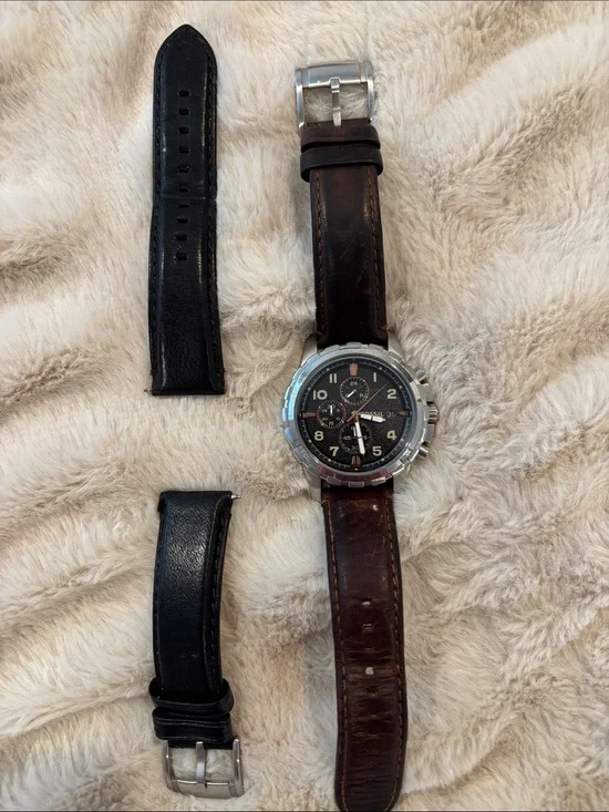 Fossil Men's Brown Leather Chronograph Watch with Black Dial