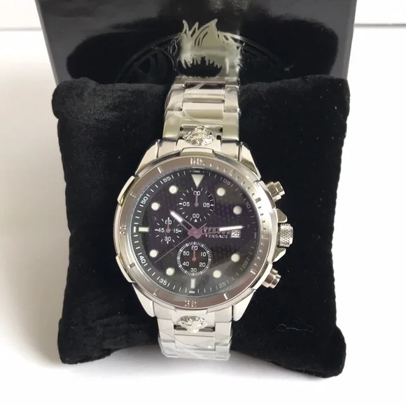 Versace Stainless Steel Chronograph Watch - Black Dial