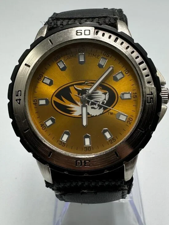 Game Time Missouri Tigers Watch Mens 41mm Case Black  Nylon Band New Battery