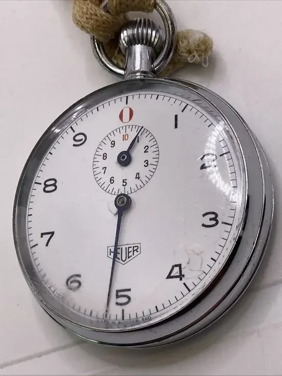 Vintage Heuer Stopwatch Silver Tone For Parts Repair Runs Inside*