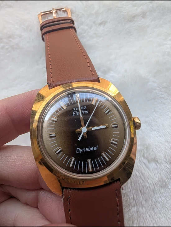 Vintage Timex Electric Dynabeat Brown Dial Gold Tone Men’s Watch Parts Repair