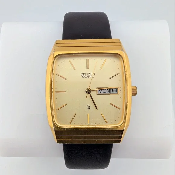 Citizen CQ Quartz 3801-450281 Vintage TV Dial Day Date Gold Tone 30mm Running