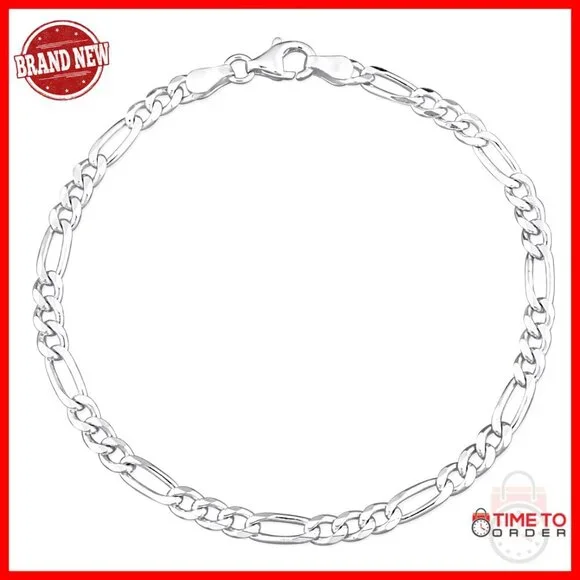 Italian Sterling Silver Figaro Chain Bracelet 7.5 Inch 3.8mm Lobster Clasp