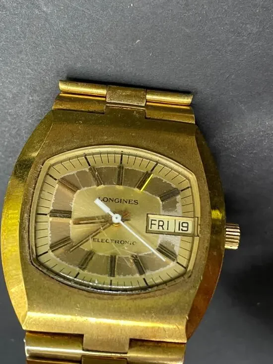 Vintage Longines Electronic Men’s Watch Gold Plate TV Dial Day Date 1.43