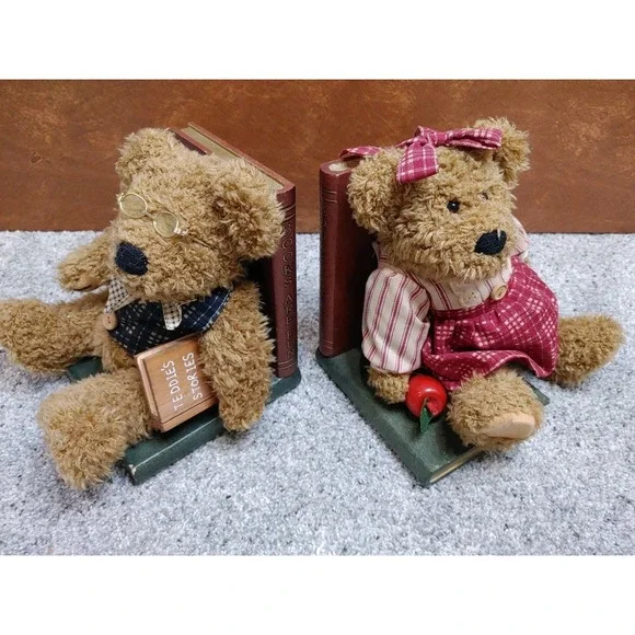 Cottage Teddy Bear Book Ends Teddie's Stories Plush & Ceramic Books are Fun