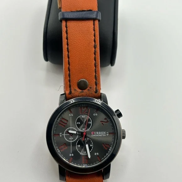 Curren Men's Watch M 8192 Orange Leather Band 45mm Black Dial 585