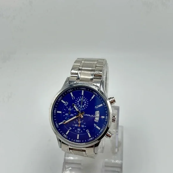 Mens CRRJU Watch Wrist Watch 2214 Black Stainless Steel #505