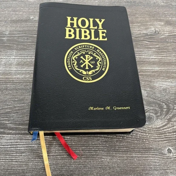Holy Bible Catholic Scripture Study RSV Black Faux Leather Saint Benedict Tabs