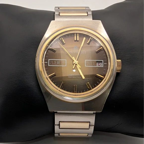 Leon Piradet 21 Jewels Swiss Manual Watch Amber Sunburst‎ Dial Faceted Crystal
