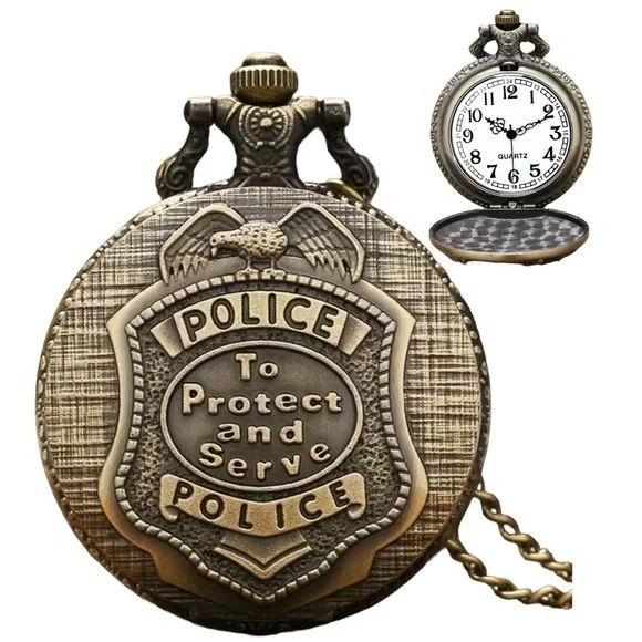 Police Pocket Chain Watch Protect and Serve Quartz Analog Watch Unisex Gift