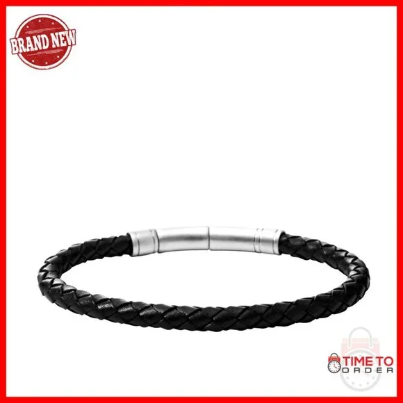 Men's Stainless Steel Leather Bracelet Adjustable Clasp One Size