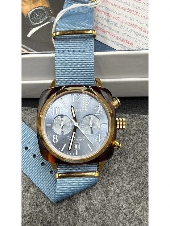 Briston Clubmaster Chronograph Tortoise Acetate + Blue Strap