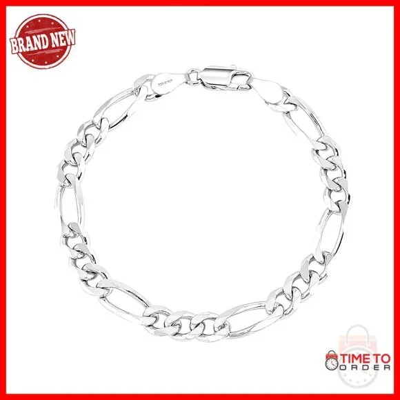 Sterling Silver Figaro Chain Bracelet 8.5 Inches Lobster Clasp Unisex