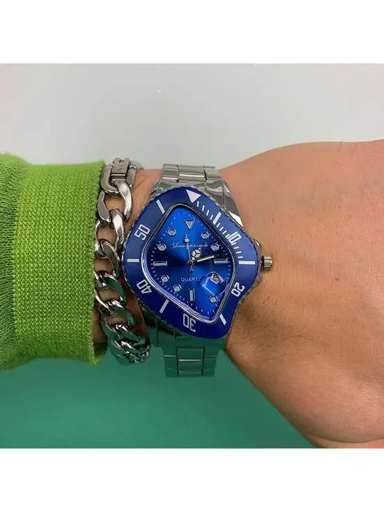Cyber Retro Minimalist Silver Blue Stainless Steel Essential Watch 10 Inch Unise