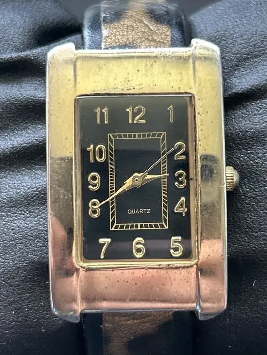 Gold Tone Cheetah Print Band Women’s Cuff Watch
