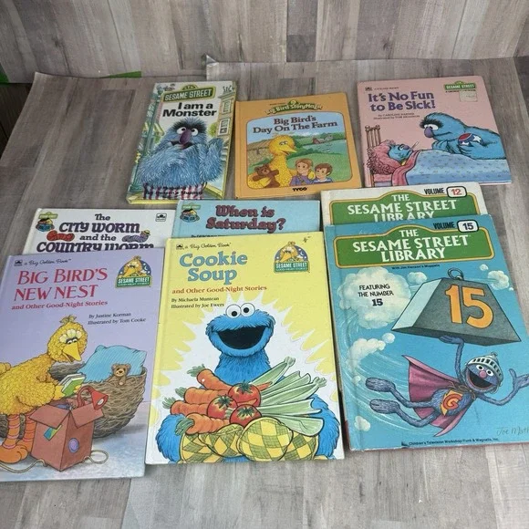 Vintage Sesame Street Lot of 9 Hardback Books Big Bird Elmo Cookie Monster