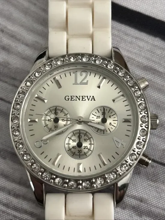 Geneva Silver Tone White Band Women’s Quartz Watch