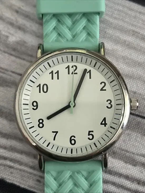 Silver Tone White Dial Mint Green Band Women’s Quartz Watch
