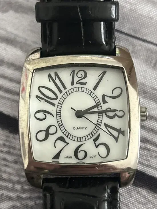 Silver Tone White Dial Black Band Women’s Quartz Watch