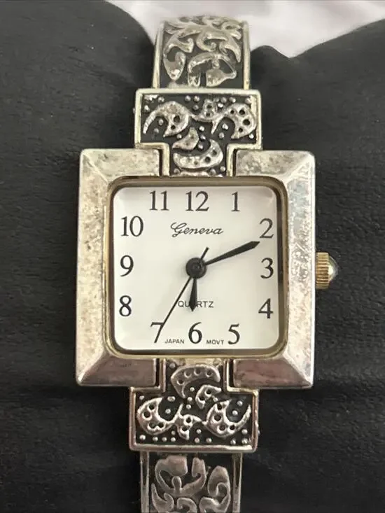 Geneva Silver Tone Women’s Quartz Cuff Watch
