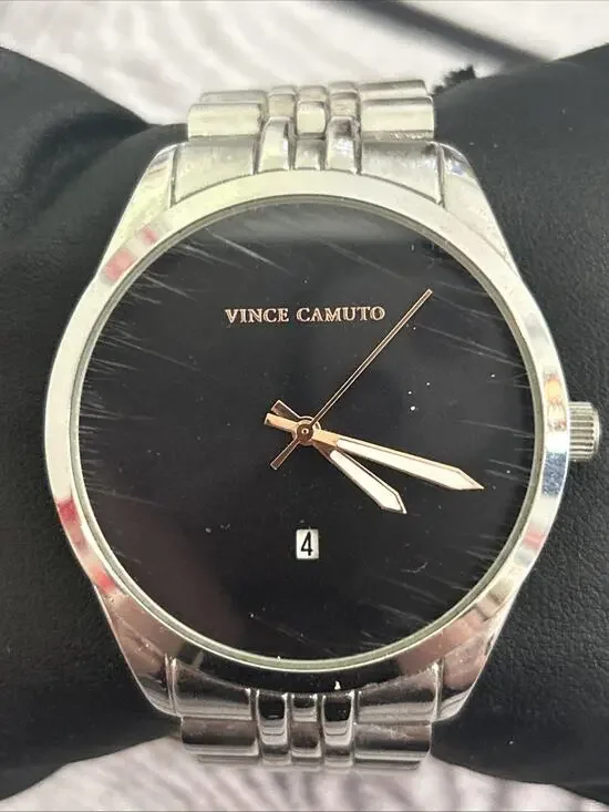 Vince Camuto Silver Tone Black Dial Men’s Quartz Watch