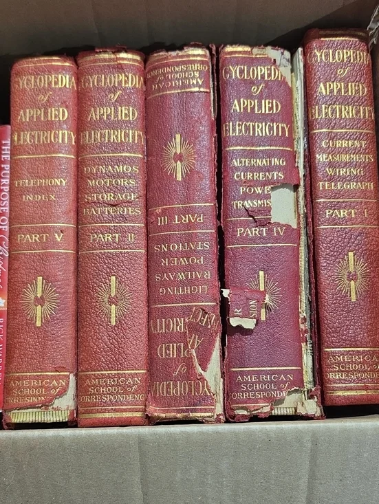 Vintage 'Cyclopedia of Applied Electricity' Red Book Set - Decorative Spines