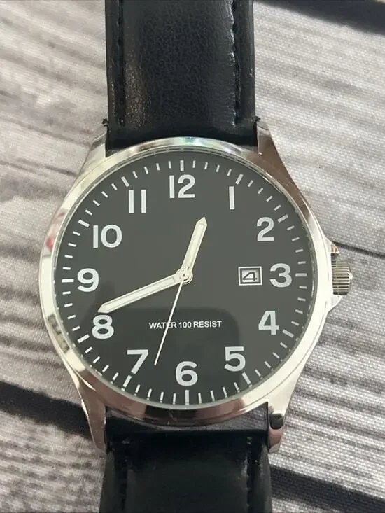 Amazon Essentials Silver Case Black Dial And Band Men’s Watch