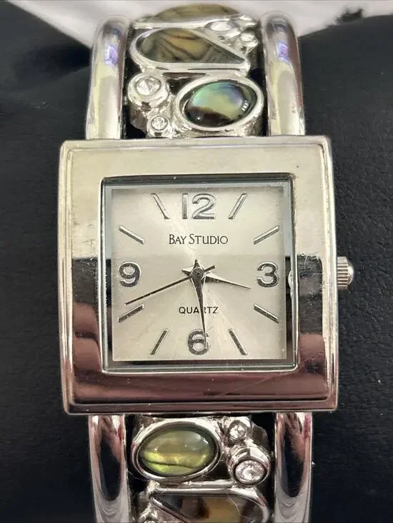 Bay Studio Abalone Accents Silver Tone Women’s Cuff Watch