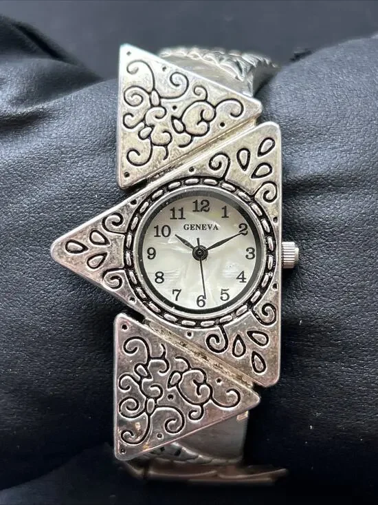 Geneva Unique Silver Tone Women’s Cuff Watch
