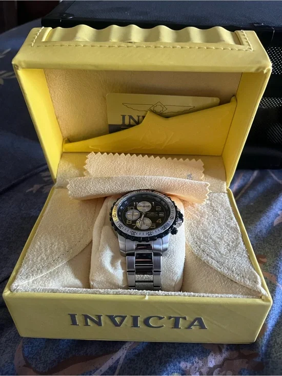 Invicta Silver and Black Chronograph Watch in Box