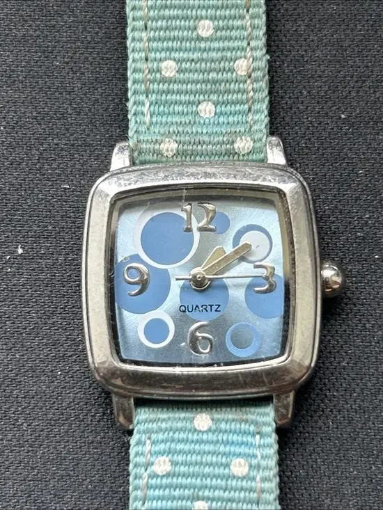 Silver Tone Blue Polka Dot Dial And Band Women’s Quartz Watch