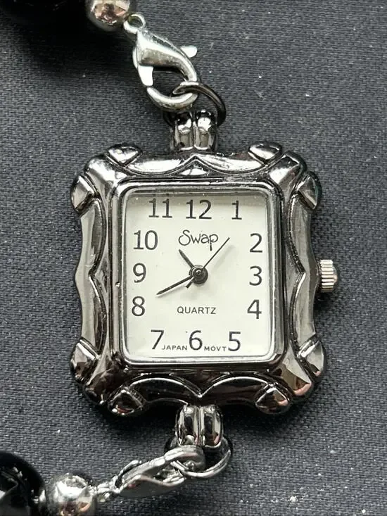 Swap Dark Silver Tone Beaded Band Women’s Quartz Watch