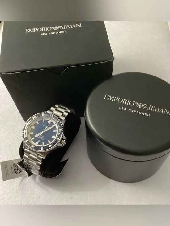 Emporio Armani Sea Explorer Blue Dial Silver Steel Strap Watch 42mm AR60079