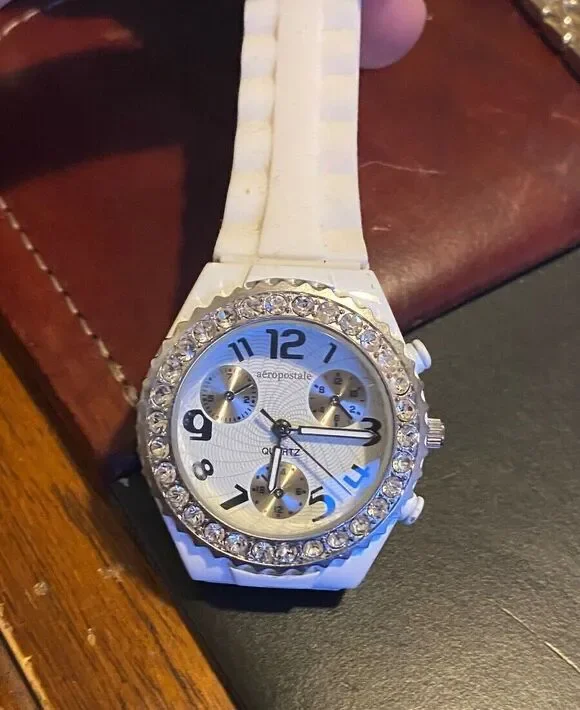 Women's 40mm Aeropostale Watch, White Metal Case with Crystal Accents