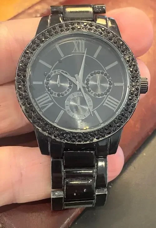 Women's Gun Metal Tone Aldo Watch, Black Crystal Accents