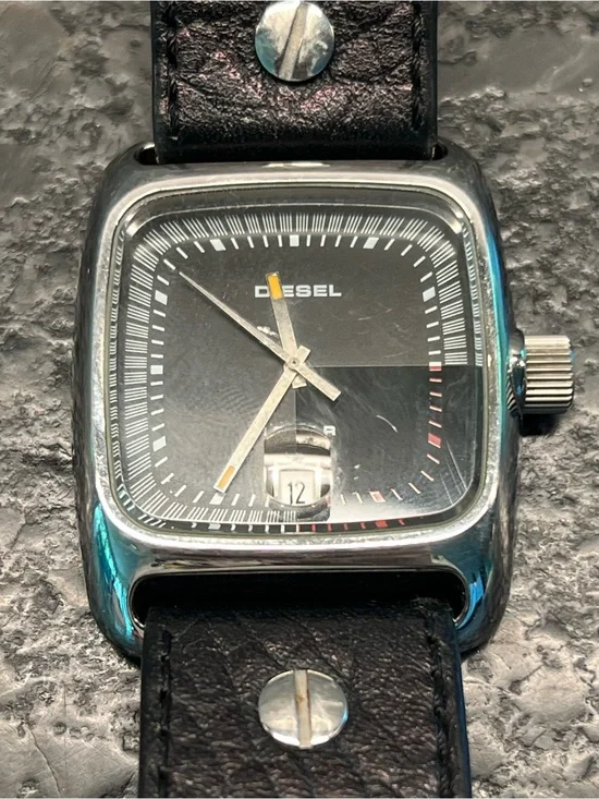 Diesel Black and Silver Square Men's Watch with Date Window