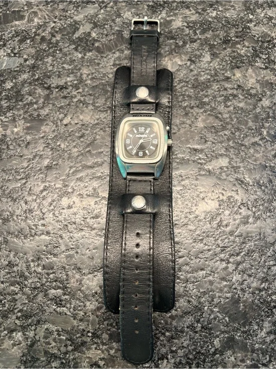 Nixon Men's Black Leather Cuff Watch