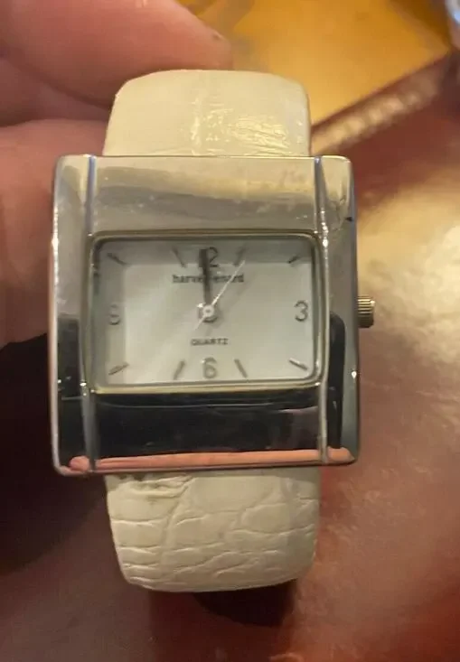 Women's 30mm Harve Bernard Watch, Bangle Bracelet with White Leather Wrap
