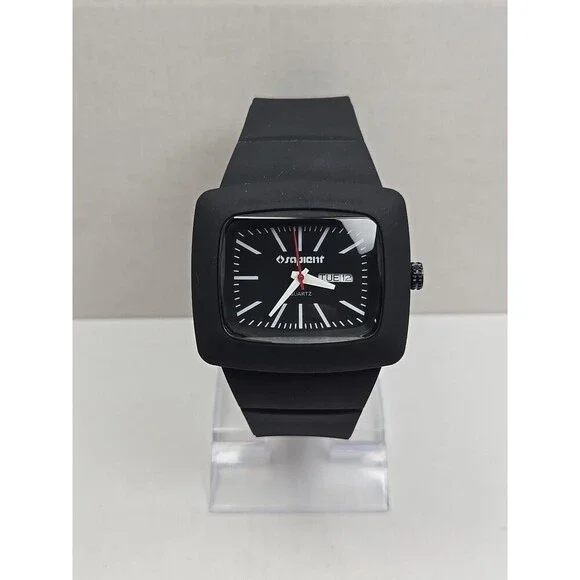 Sapient Timeless Black Silicone 46mm Day Date Quartz Watch New Battery Mens